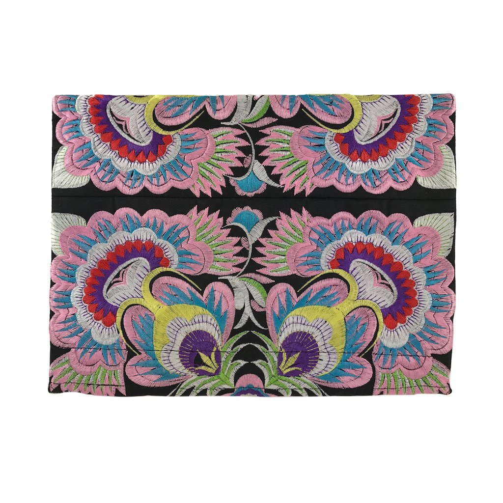 Embroidered Flower Clutch Handmade Hmong Thai Embroidery Boho Evening Bag