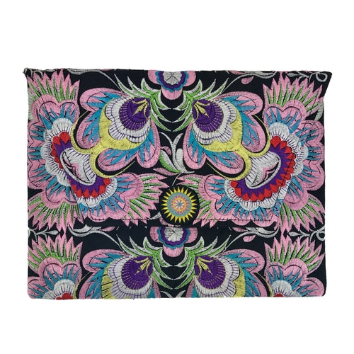 Embroidered Flower Clutch Handmade Hmong Thai Embroidery Boho Evening Bag