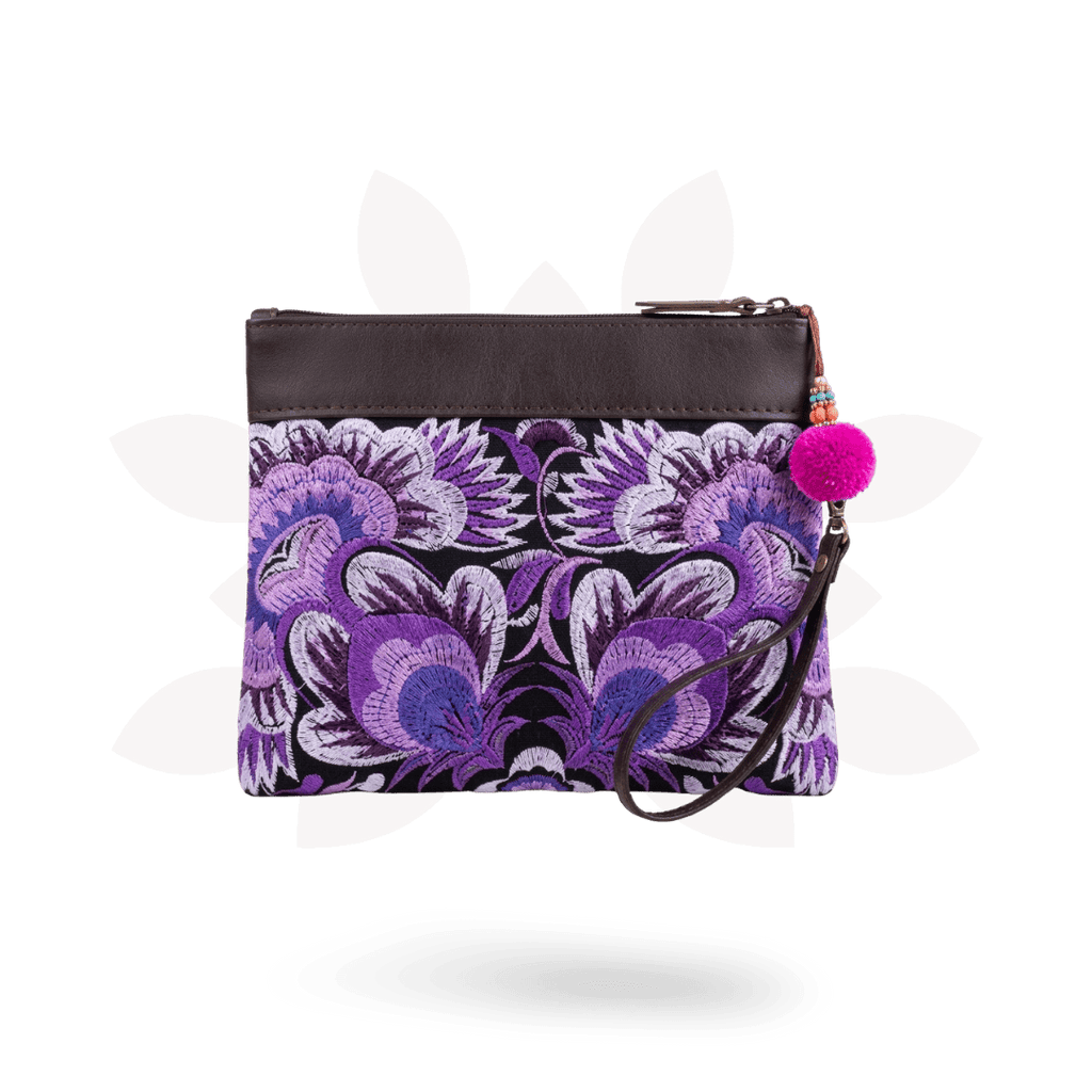 Embroidered Flower Leather Trim Wristlet - Thailand - Che Cose Belle