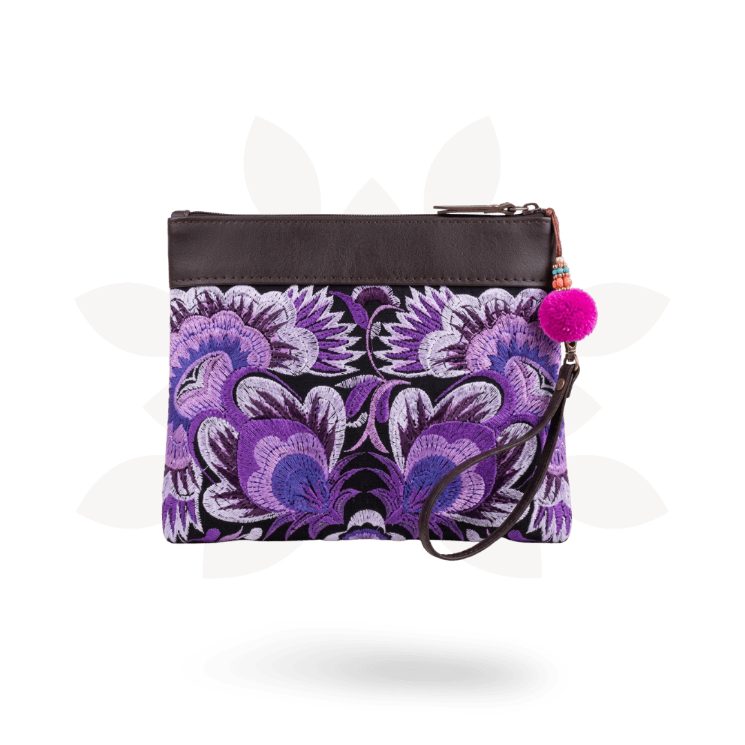 Embroidered Flower Leather Trim Wristlet - Thailand - Che Cose Belle