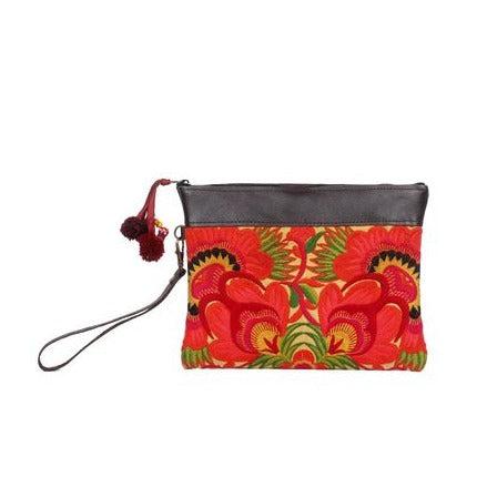 Embroidered Flower Leather Trim Wristlet - Thailand - Che Cose Belle