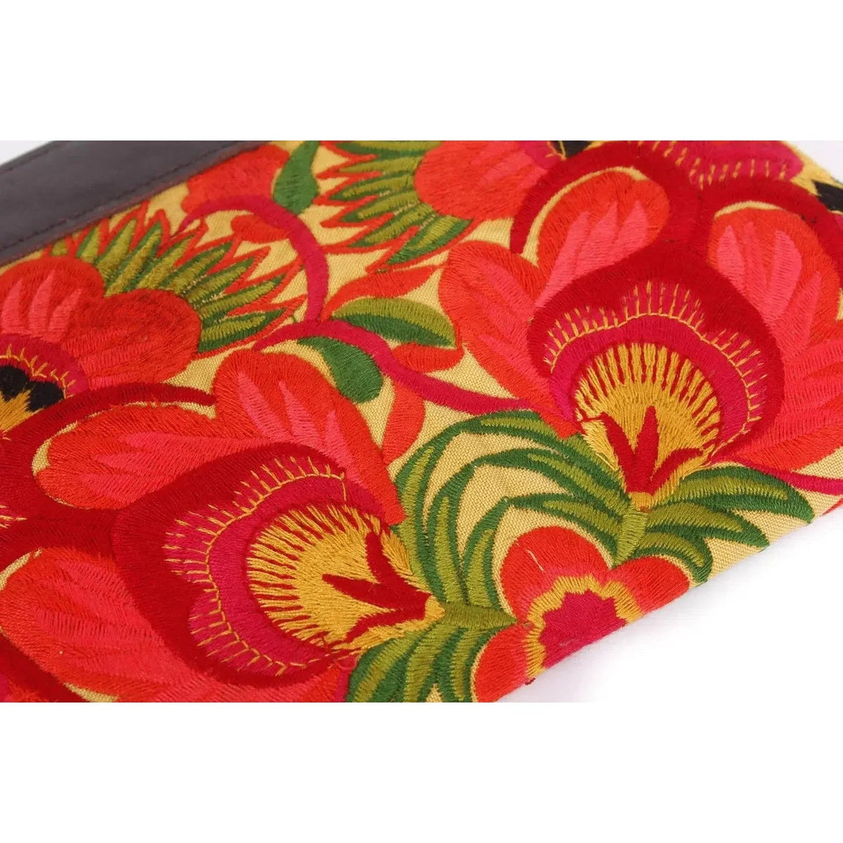 Embroidered Flower Leather Trim Wristlet - Thailand - Che Cose Belle