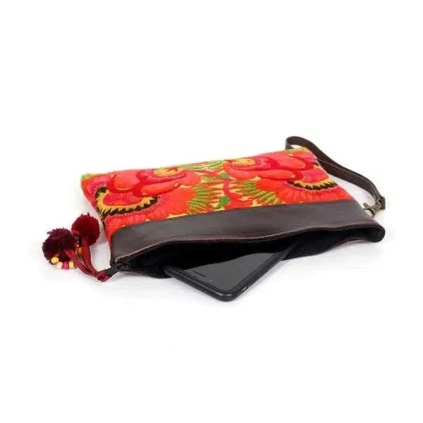 Embroidered Flower Leather Trim Wristlet - Thailand - Che Cose Belle