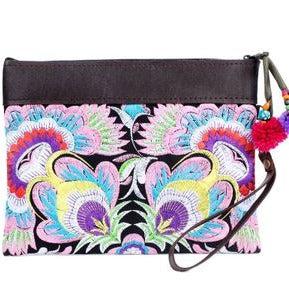 Embroidered Flower Leather Trim Wristlet - Thailand - Che Cose Belle