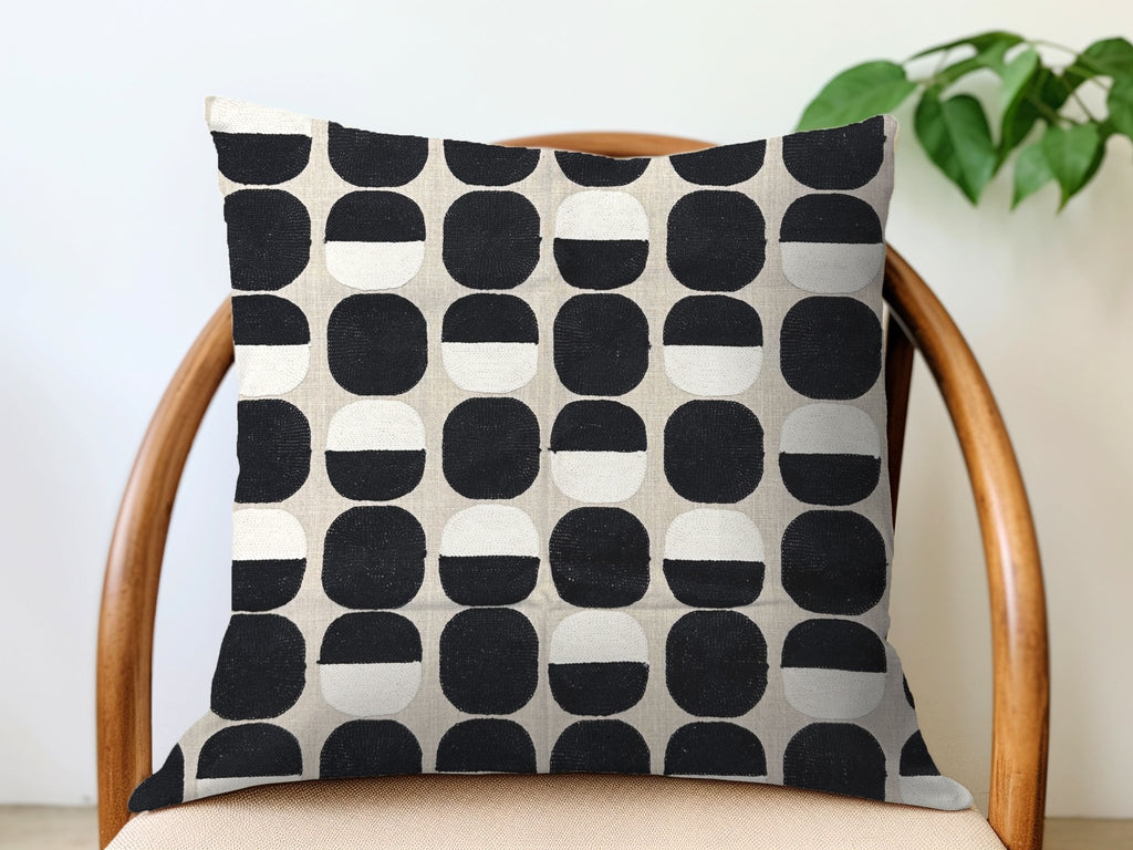 Embroidered Oval Pillow Cover - Black - Che Cose Belle