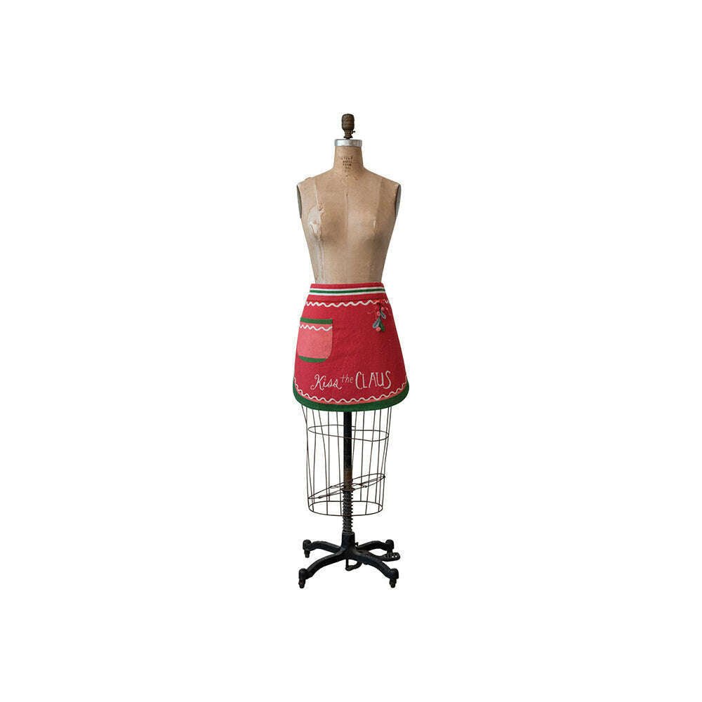Embroidered & Printed Christmas Apron with Pom Poms & Pocket - Che Cose Belle
