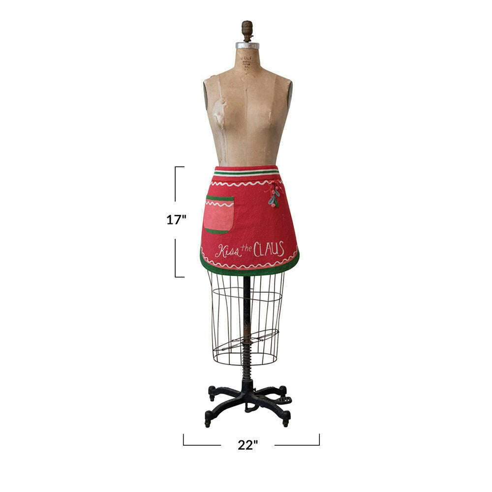 Embroidered & Printed Christmas Apron with Pom Poms & Pocket - Che Cose Belle