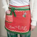 Embroidered & Printed Christmas Apron with Pom Poms & Pocket - Che Cose Belle