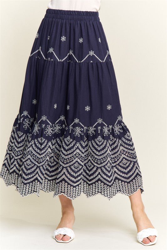 Embroidered Tiered Midi Skirt - Che Cose Belle