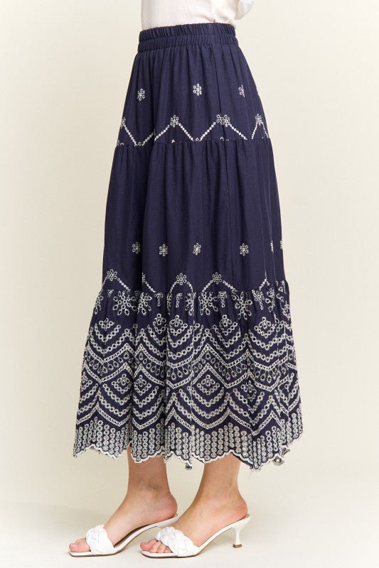 Embroidered Tiered Midi Skirt - Che Cose Belle