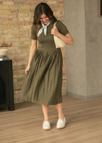 Emersyn Olive Pleated Midi Dress - Che Cose Belle