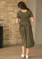 Emersyn Olive Pleated Midi Dress - Che Cose Belle