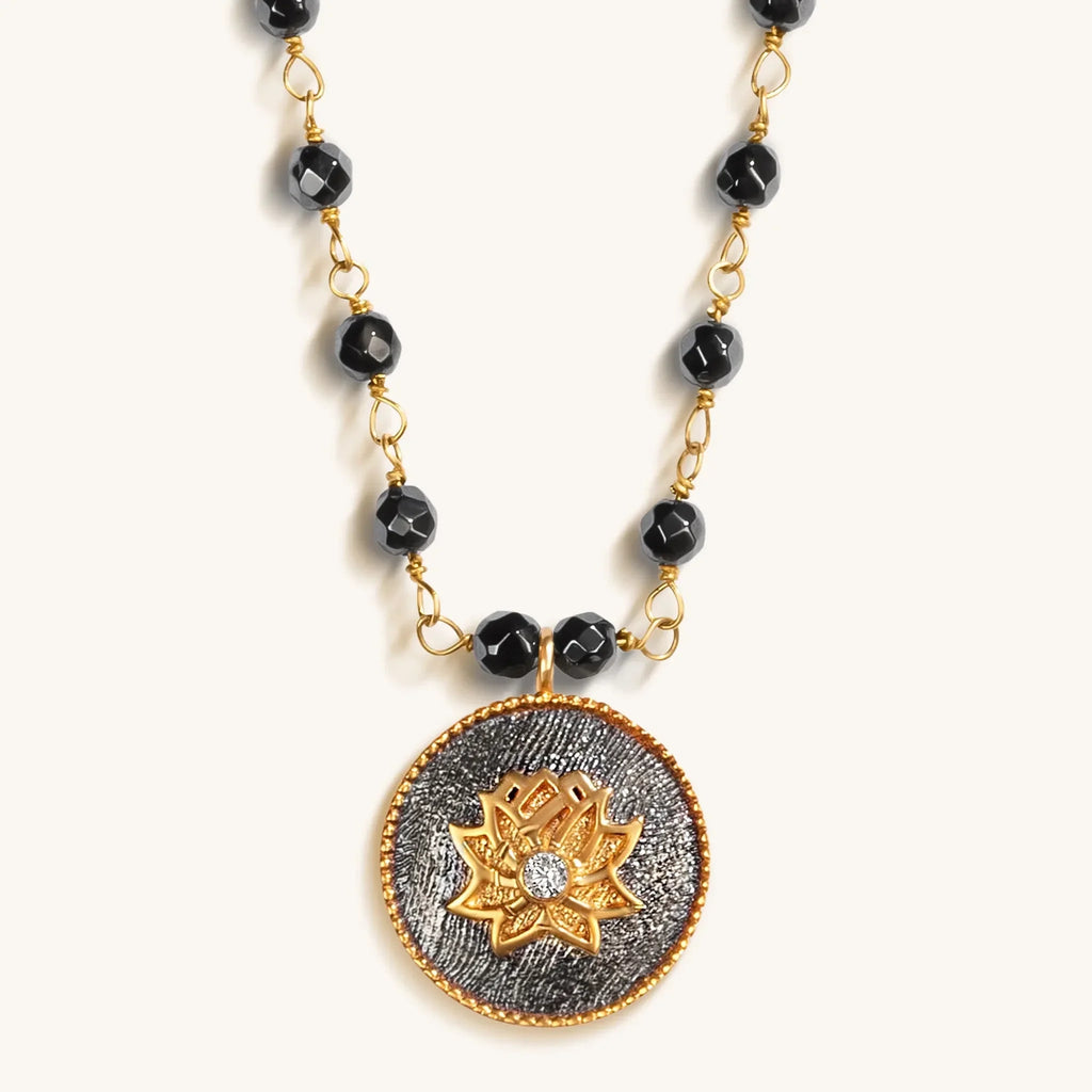 Enlightenment Hope - Hematite Lotus Necklace - Che Cose Belle