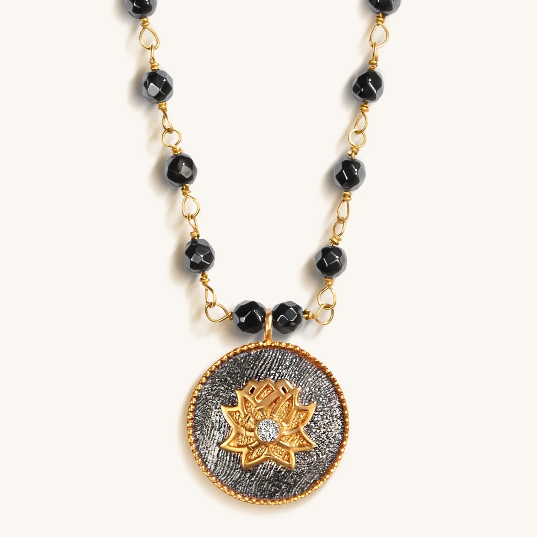 Enlightenment Hope - Hematite Lotus Necklace - Che Cose Belle
