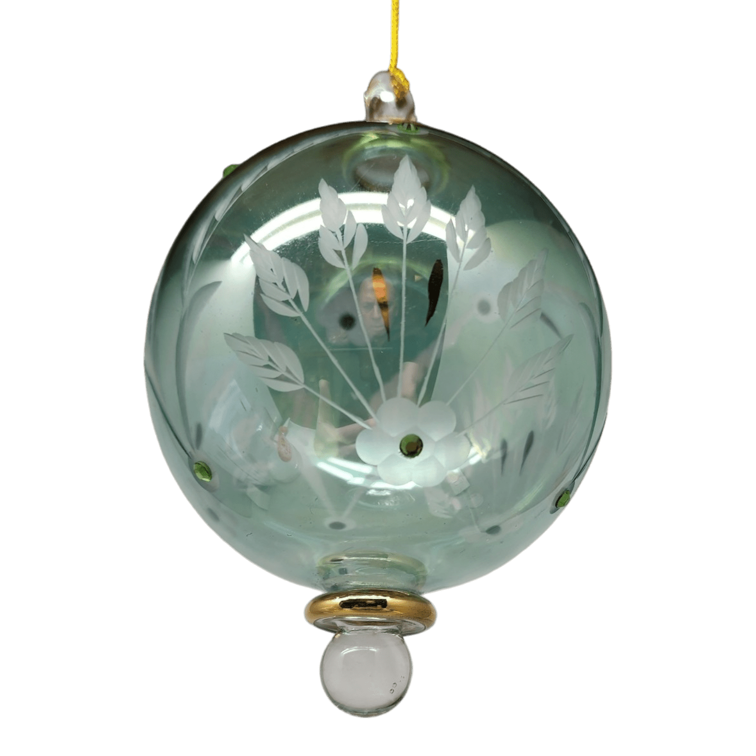 Etched Blown Glass Ball with Crystal Accents - Green - Che Cose Belle