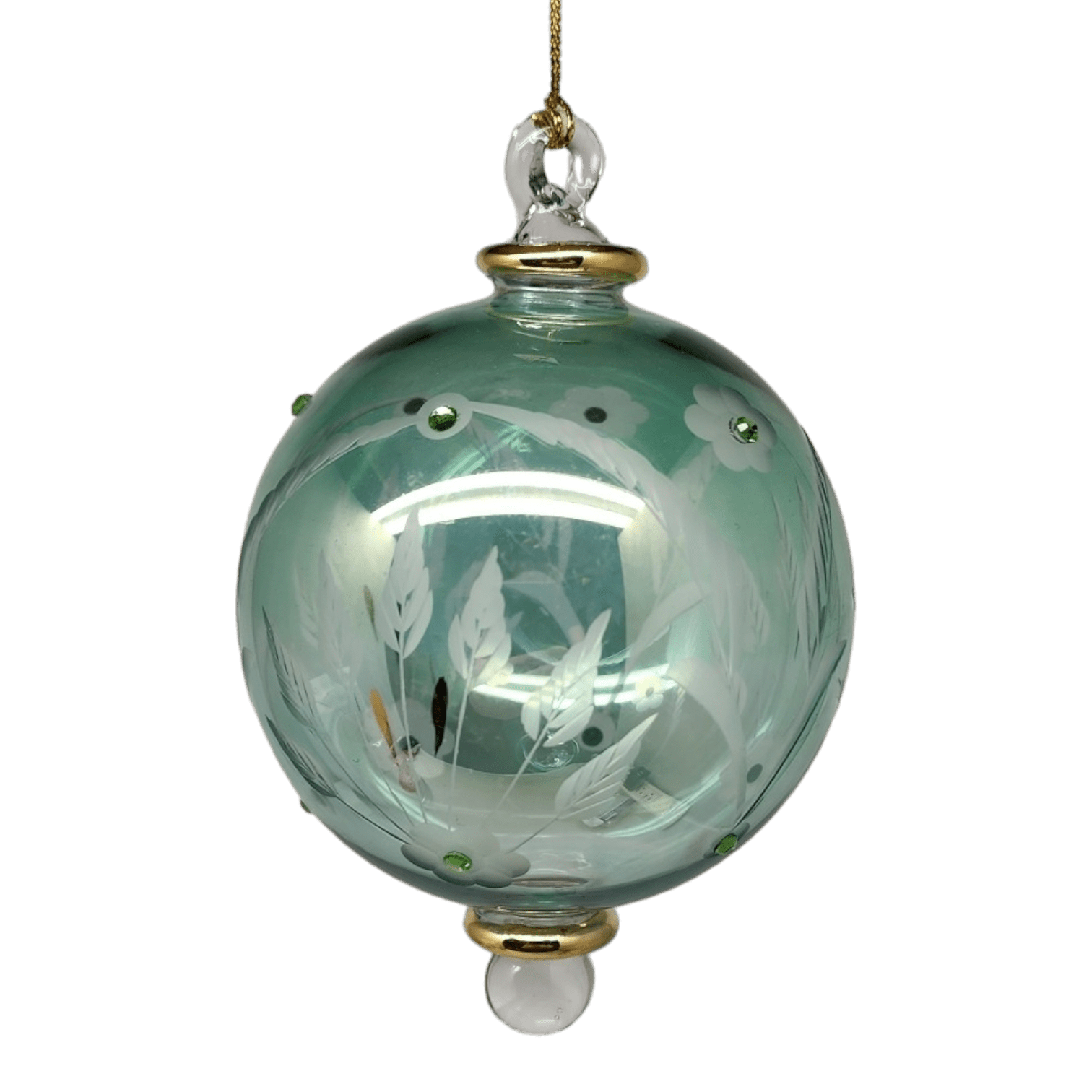 Etched Blown Glass Ball with Crystal Accents - Green - Che Cose Belle