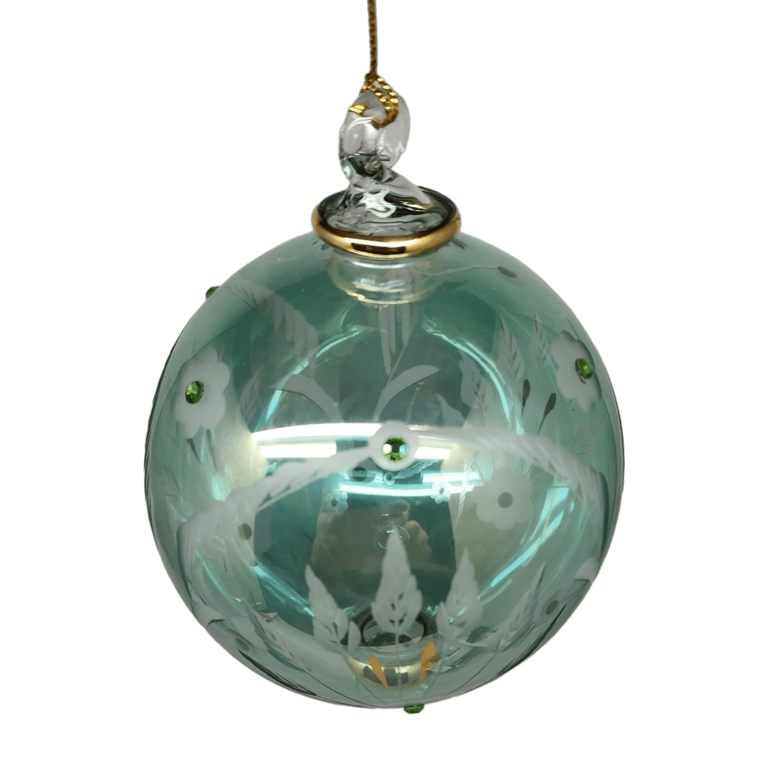Etched Blown Glass Ball with Crystal Accents - Green - Che Cose Belle