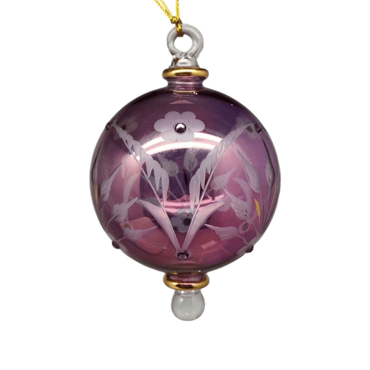 Etched Blown Glass Ball with Crystal Accents - Purple - Che Cose Belle