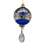 Etched Blown Glass Ball with Crystal Dangle - Blue - Che Cose Belle