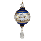 Etched Blown Glass Ball with Crystal Dangle - Blue - Che Cose Belle