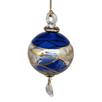 Etched Blown Glass Ball with Crystal Dangle - Blue - Che Cose Belle