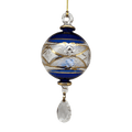 Etched Blown Glass Ball with Crystal Dangle - Blue - Che Cose Belle