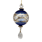 Etched Blown Glass Ball with Crystal Dangle - Blue - Che Cose Belle