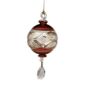 Etched Blown Glass Ball with Crystal Dangle - Red - Che Cose Belle