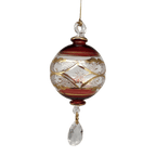 Etched Blown Glass Ball with Crystal Dangle - Red - Che Cose Belle