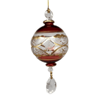 Etched Blown Glass Ball with Crystal Dangle - Red - Che Cose Belle