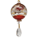 Etched Blown Glass Ball with Crystal Dangle - Red - Che Cose Belle