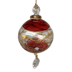 Etched Blown Glass Ball with Crystal Dangle - Red - Che Cose Belle