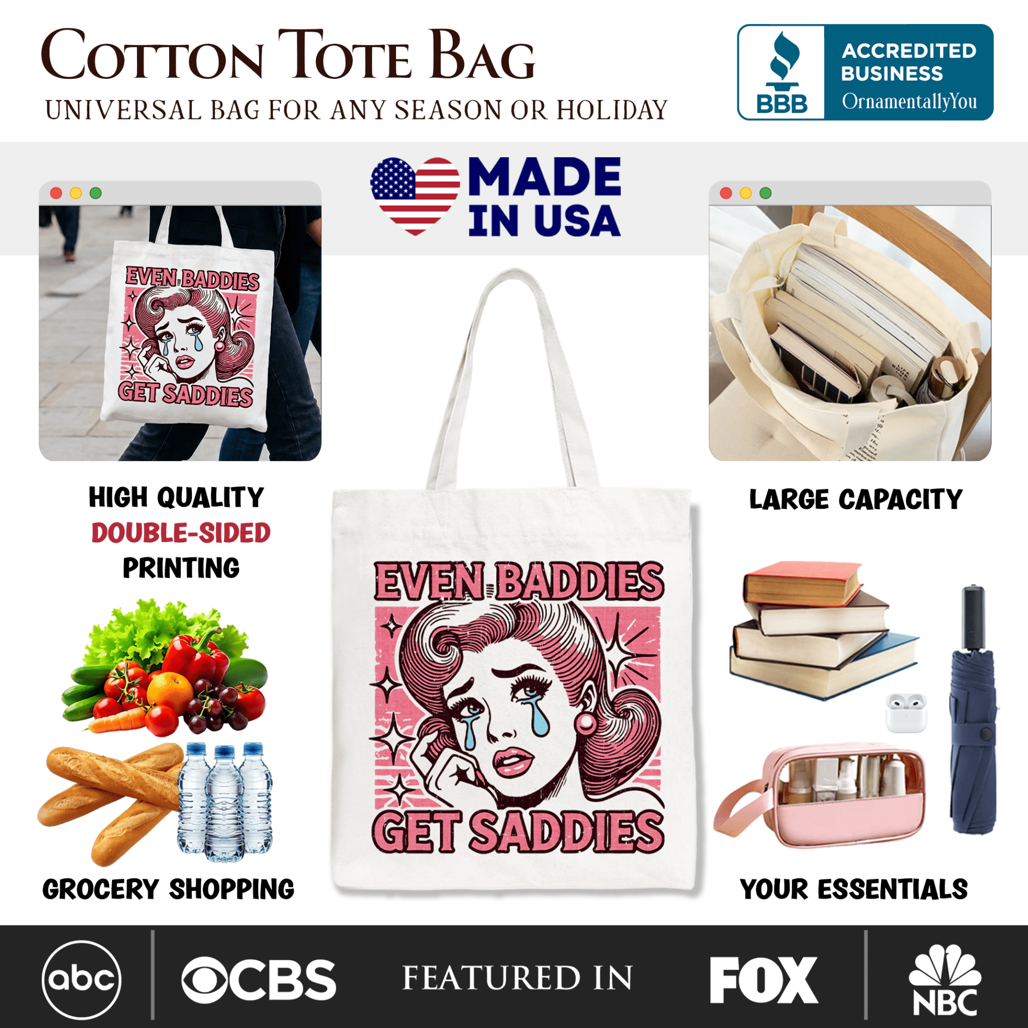 Even Baddies Get Saddies Tote Bag, Retro Crying Girl Pop Art for Stylish and Emotional Women - Che Cose Belle