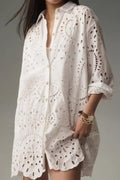 Eyelet Embroidery Long Sleeve Shirt - Che Cose Belle