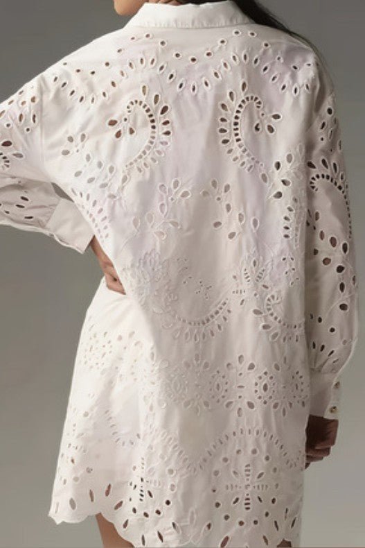 Eyelet Embroidery Long Sleeve Shirt - Che Cose Belle