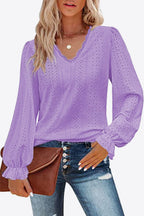 Eyelet V - Neck Flounce Sleeve Blouse - Che Cose Belle