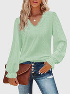 Eyelet V - Neck Flounce Sleeve Blouse - Che Cose Belle