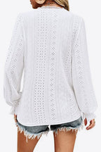 Eyelet V - Neck Flounce Sleeve Blouse - Che Cose Belle