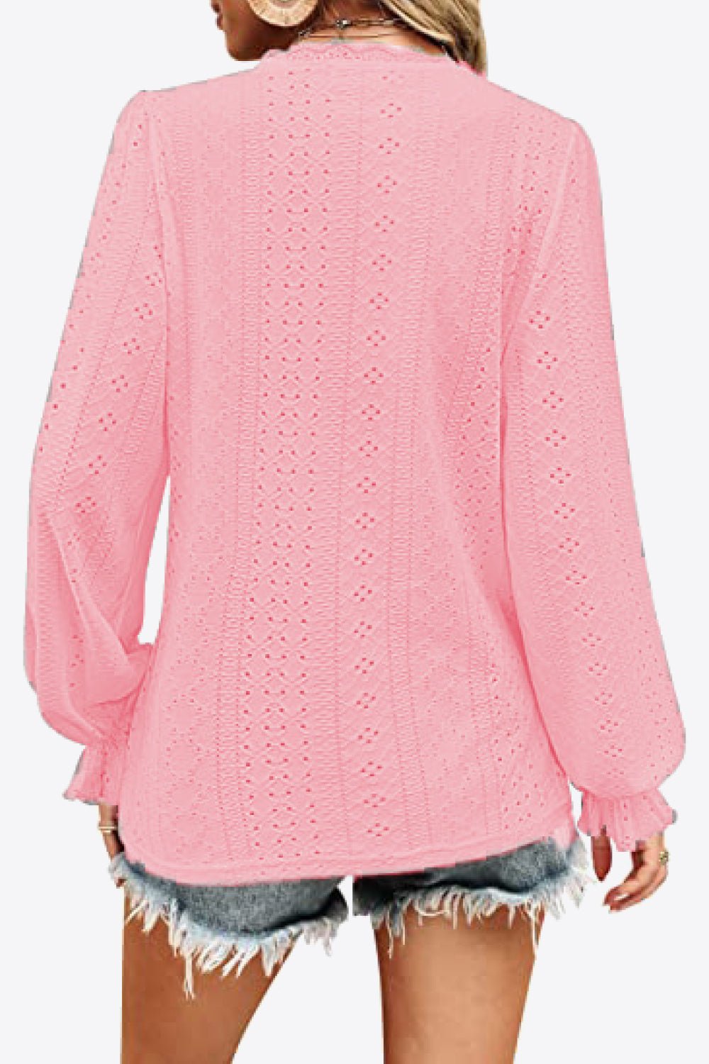 Eyelet V - Neck Flounce Sleeve Blouse - Che Cose Belle