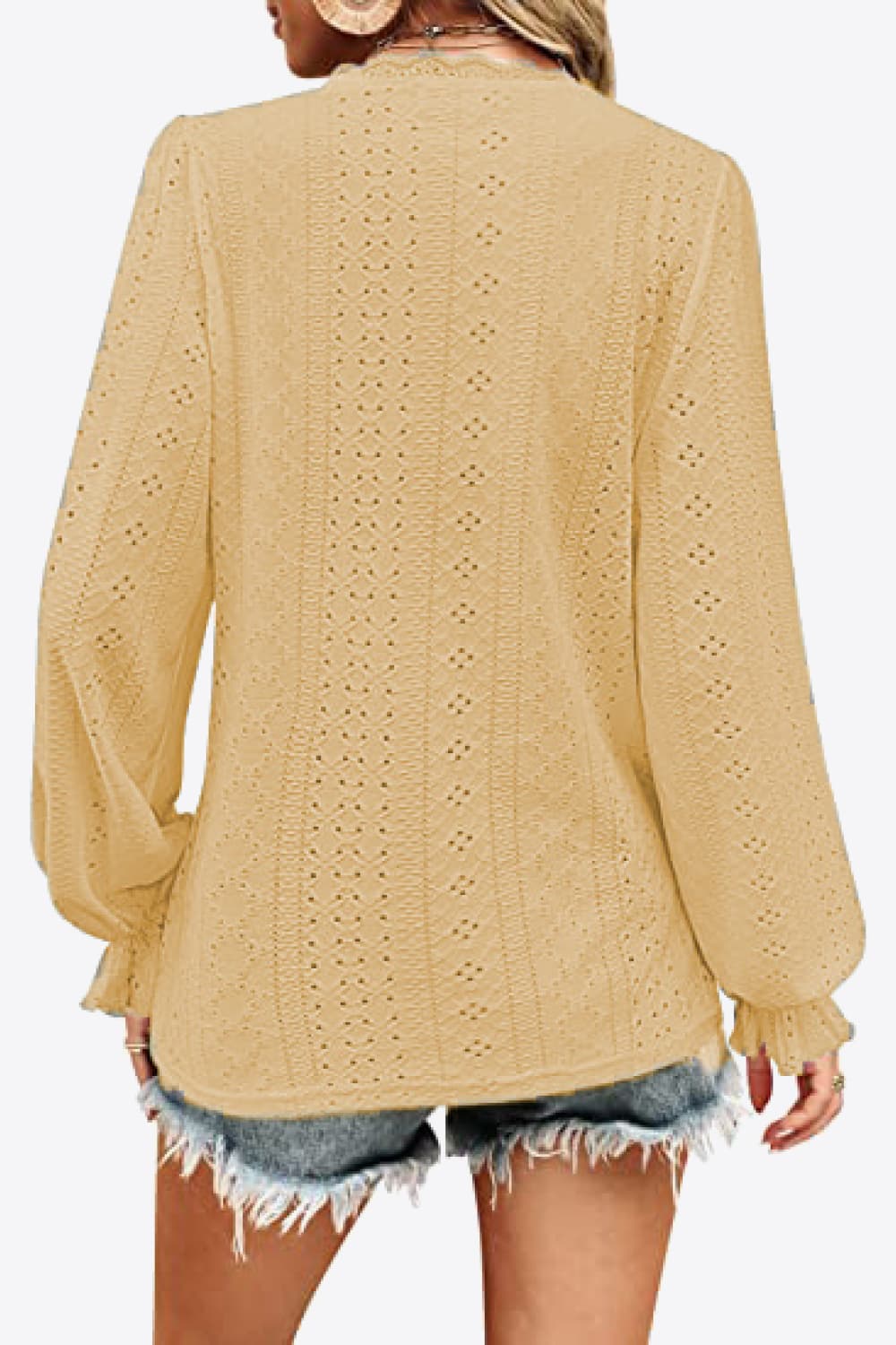 Eyelet V - Neck Flounce Sleeve Blouse - Che Cose Belle
