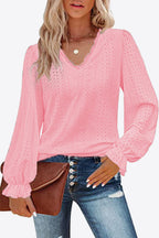 Eyelet V - Neck Flounce Sleeve Blouse - Che Cose Belle
