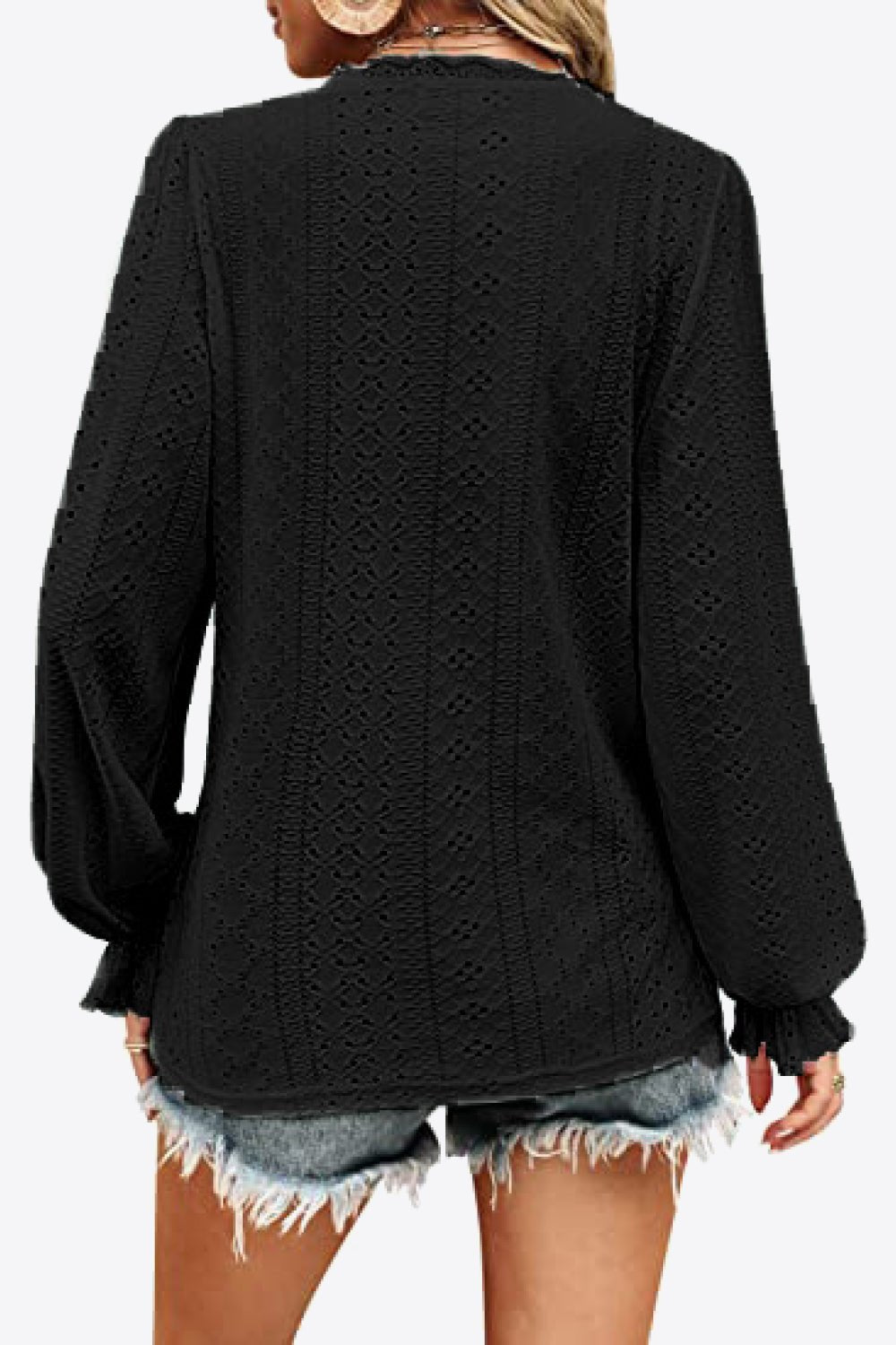 Eyelet V - Neck Flounce Sleeve Blouse - Che Cose Belle