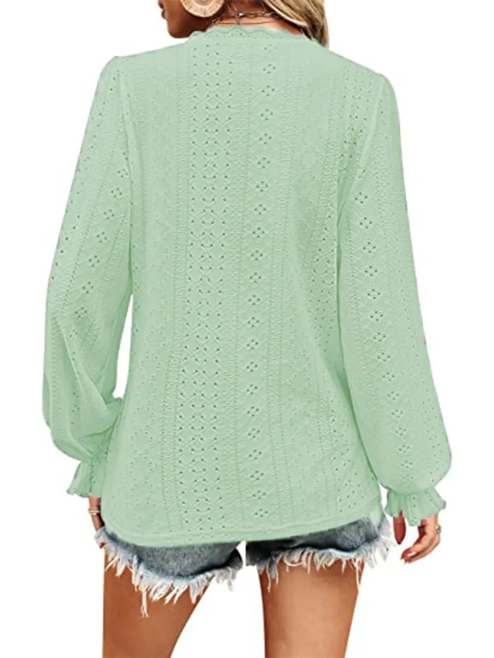 Eyelet V - Neck Flounce Sleeve Blouse - Che Cose Belle