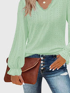 Eyelet V - Neck Flounce Sleeve Blouse - Che Cose Belle