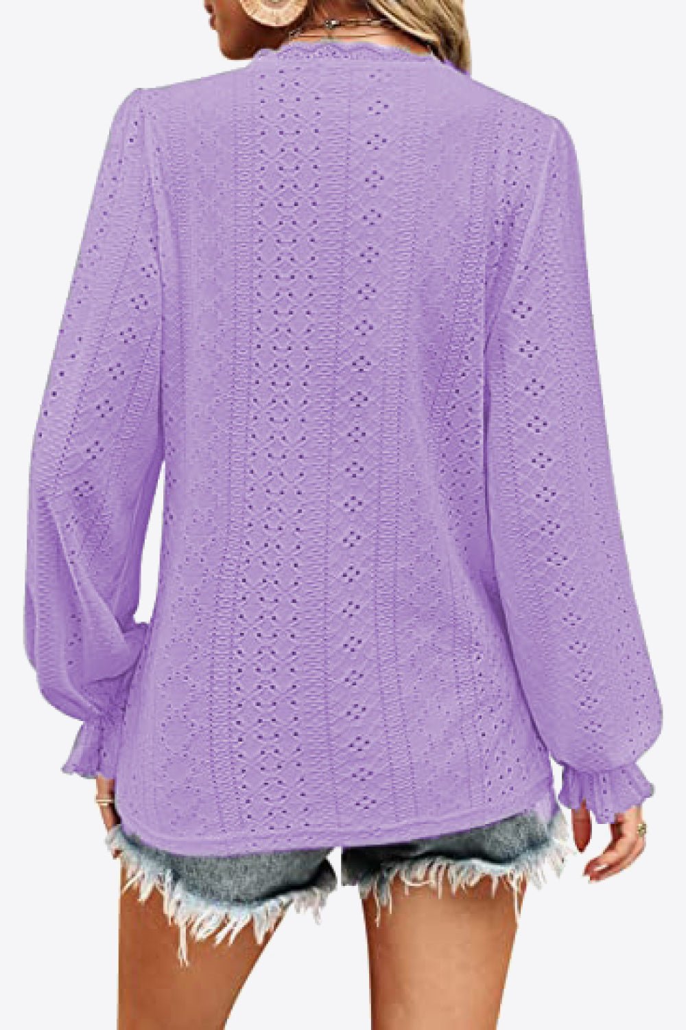 Eyelet V - Neck Flounce Sleeve Blouse - Che Cose Belle