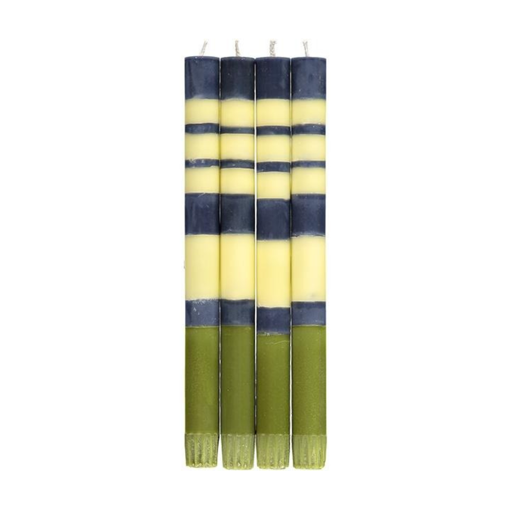 S/4 Striped Indigo, Jasmine & Olive Dinner Candles