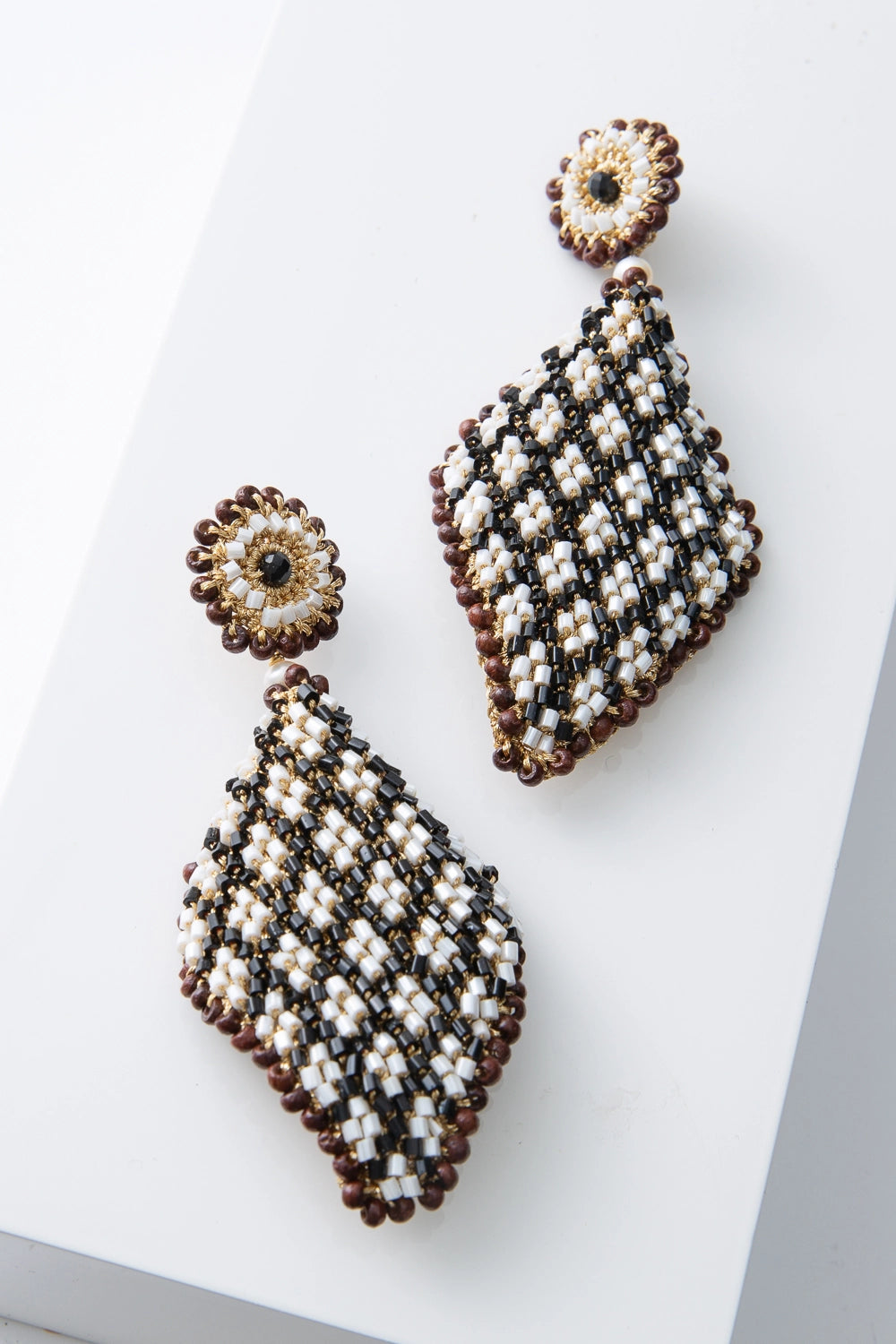 Beaded Gingham Earrings