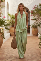 Women's Striped Sleeveless Top & Wide-Leg Pants Two-Piece Set