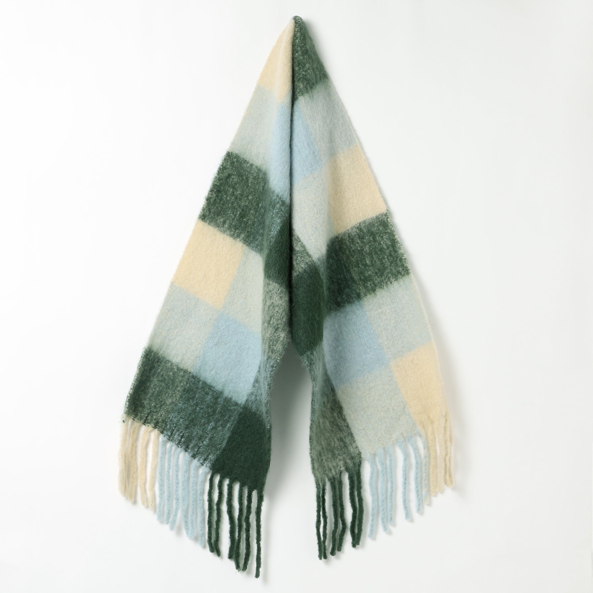 Brushed Checkered Print Scarf - Beige Olive