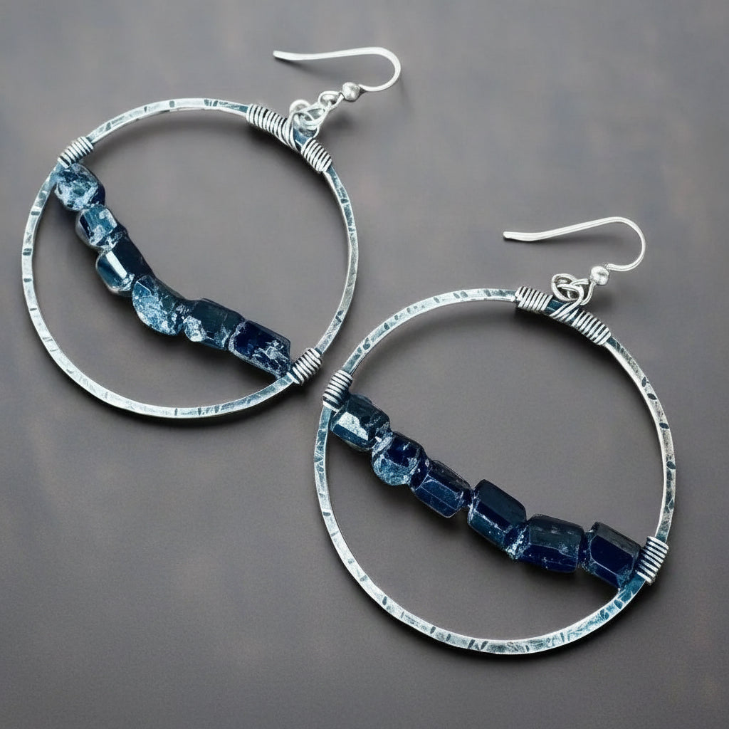 Silver Hoop Black Tourmaline - Bohemian | Handmade by Blackbird & Sage